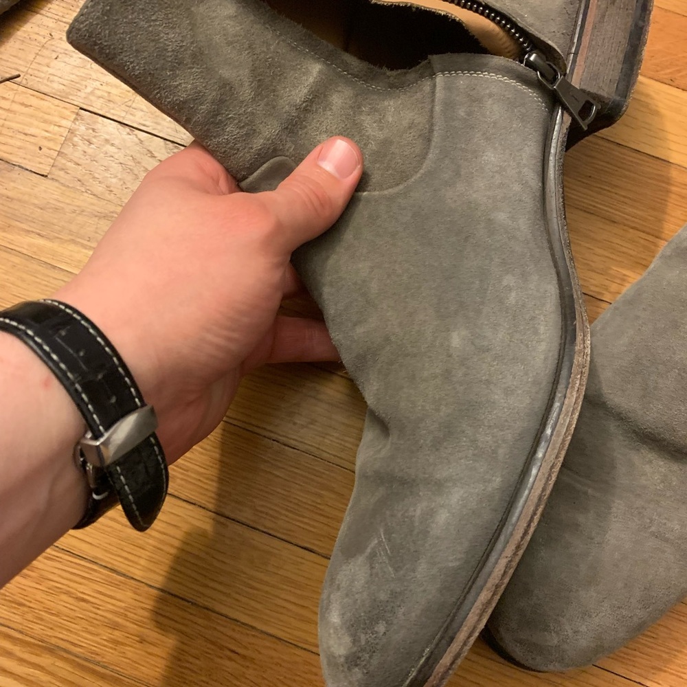 Suede Leather boots. John Varvatos. Handmade Italian leather. Size 11 men